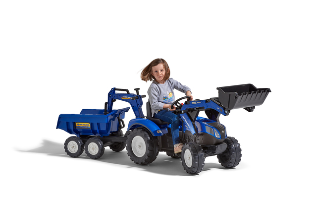 Falk Šliapací traktor 3090W New Holland T8 s nakladačom, rypadlom a maxi vlečkou