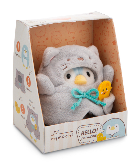 NICI Plüsch MyMochi Pinguin Waddle 8cm im Katzenkostüm und Entchen, Set Geschenkverpackung