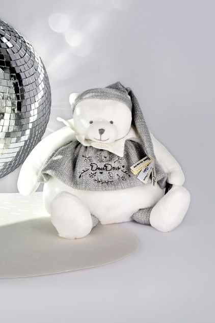 Doudou Darčeková sada Plyšový ľadový medvedík s krúžkom 30 cm sivý