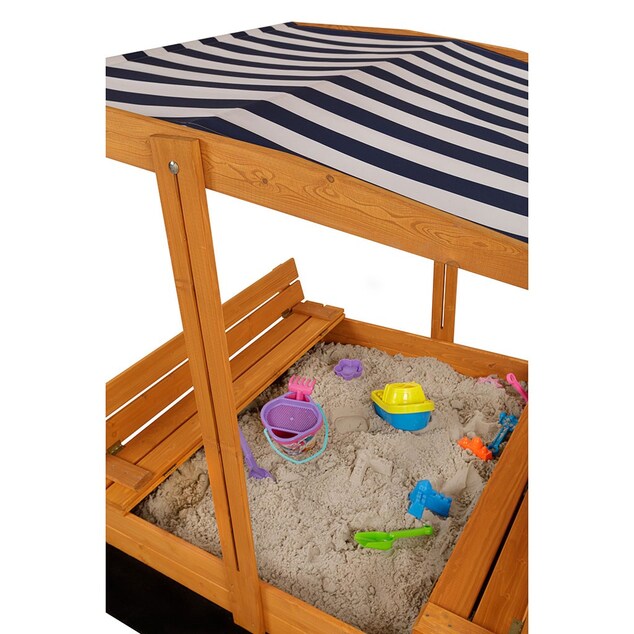 Detské drevené uzatvárateľné pieskovisko s lavičkami a strieškou Baby Mix 120x120 cm