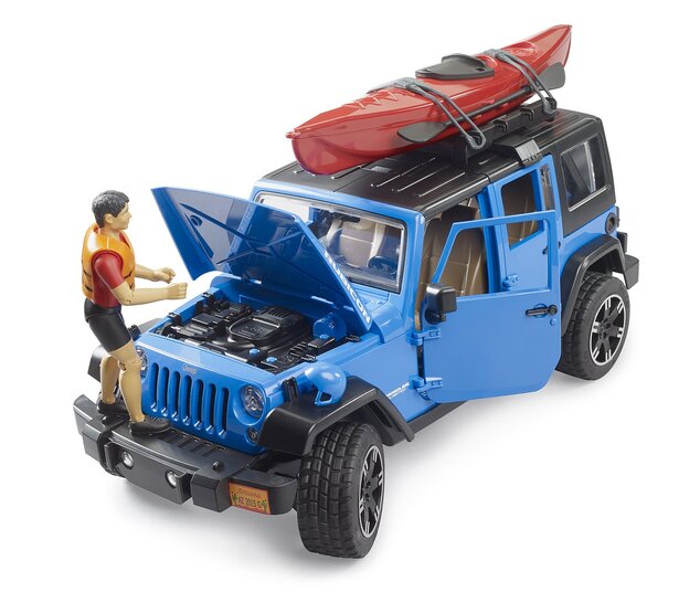 Bruder 2529 Jeep Wrangler Rubicon con kayak e figura