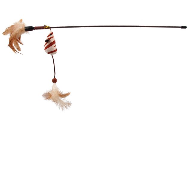 Hračka Magic Cat palička myška s pierkami bavlna s catnipom 20cm+46cm 24ks