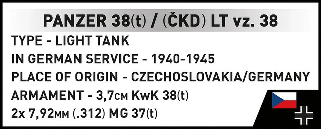 Cobi 2666 World War II Panzer 38(t)/ČKD LT vz. 38, 2v1, 1:28, 705 k, 1 f