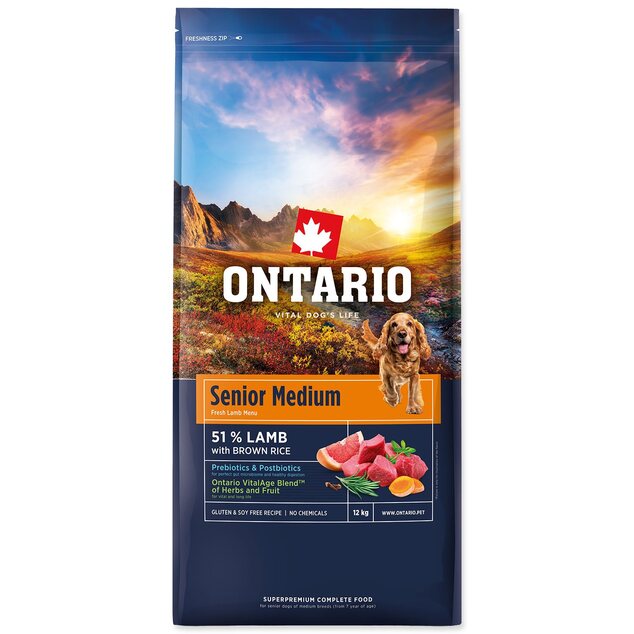 Krmivo Ontario Senior Medium Lamb &amp; Brown Rice 12kg