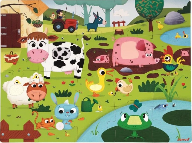 Janod Puzzle tactile Animale la fermă cu textură 20 bucăți senzoriale