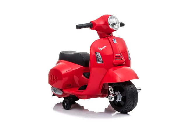 Elektrická motorka Vespa GTS, červená, s pomocnými kolesami, Licencované, 6V Batéria, 30W