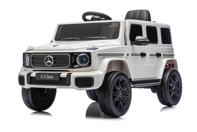 Auto elettrico Mercedes G580 12V, bianco, telecomando 2,4 GHz, Bluetooth, USB /