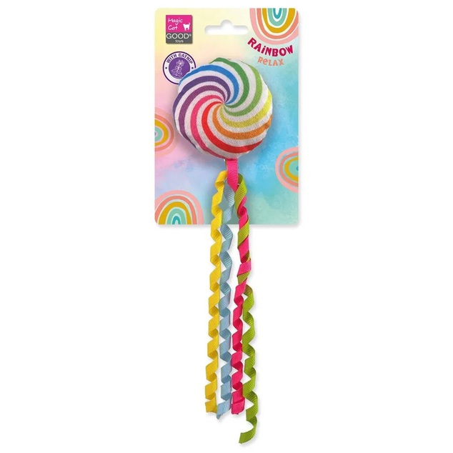 Hračka MC Rainbow Relax koliesko šuštiace s kocúrnikom dúhová 7 cm