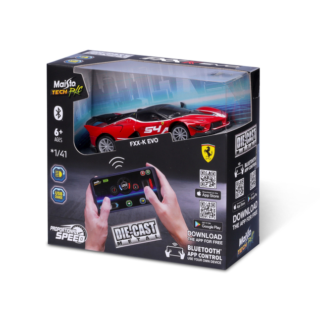 Maisto RC - DIE-CAST METAL so svetlami, FXX-K EVO, 1:41, 2,4 GHz, USB, XTR, Bluetooth 5.0