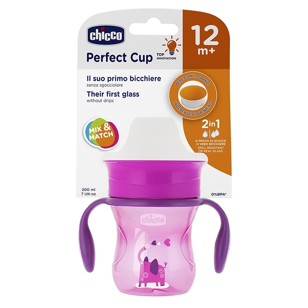 CHICCO Hrnek Perfect 360 s držadly 200 ml růžový 12m+