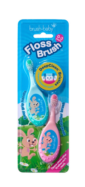 Brush-baby FlossBrush 2in1, prvá zubná kefka a hryzátko 2v1, 0-3 roky
