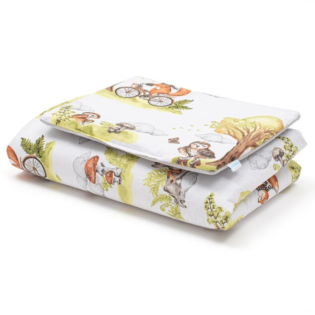 Zweiseitiges Set aus Velvet und Baumwolle für den Kinderwagen New Baby Tiere im Wald