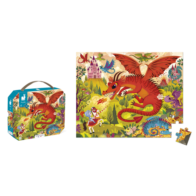 Janod Puzzle v kufríku Dračie kráľovstvo 54 ks