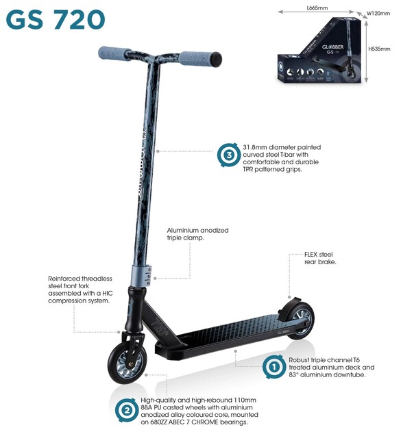 Globber Scooter STUNT SCOOTER GS 720 Schwarz - Graublau