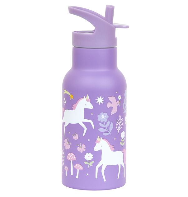 A Little Lovely Company - bottiglia d'acqua in acciaio inossidabile, 350 ml - unicorni e arcobaleno