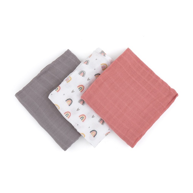 PETITE&amp;MARS Sada plienok bambusová mušelínová 3ks Moussy Rose Rainbows, 68 x 68 cm