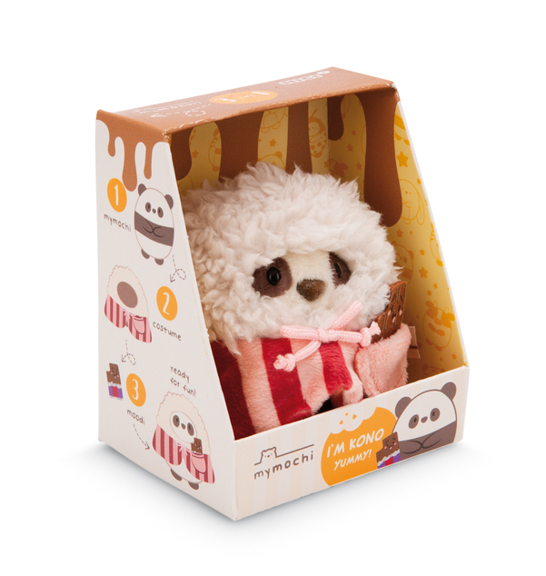 NICI plyš MyMochi Panda Kono 8 cm v kostýme popcorn s čokoládou, set darčekové bal.