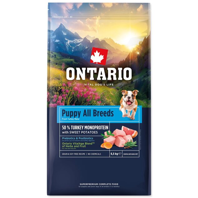 Krmivo Ontario Puppy All Breeds Monoprotein Turkey &amp; Sweet Potatoes 6,5kg