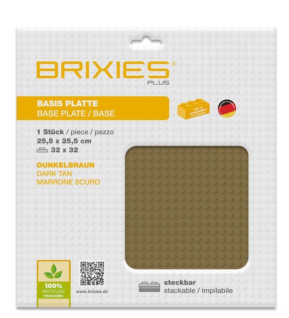 BRIXIES Plus 225.022 Grundplatte zum Bauen - dunkelbraun 25,5 x 25,5 cm