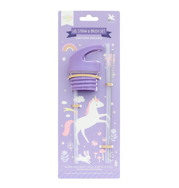 A Little Lovely Company - bouchon, brosse et paille pour bouteille en acier inoxydable - licornes et