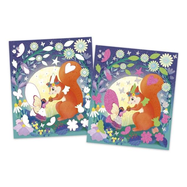 Janod Atelier Maxi Set creativ Autocolante din spumă și nisip strălucitor Zâne magice