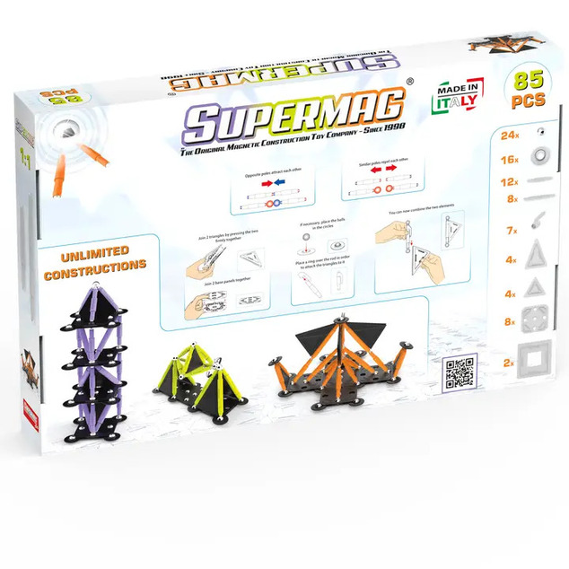 SUPERMAG magnetická stavebnica Technicolor 85ks