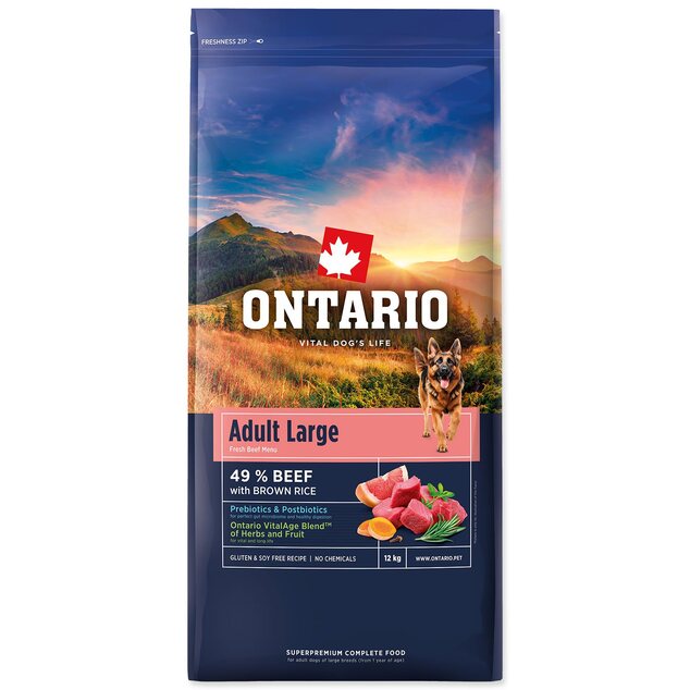 Krmivo Ontario Adult Large Beef &amp; Brown Rice 12kg