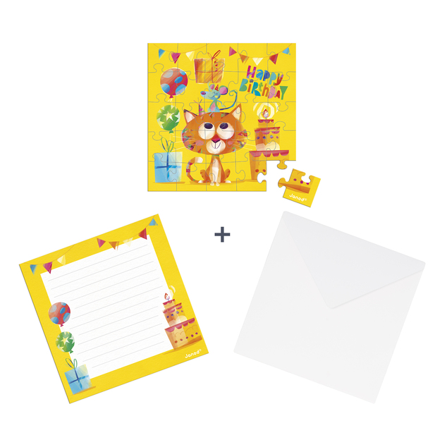 Janod Blahoželanie k narodeninám s puzzle Mačka