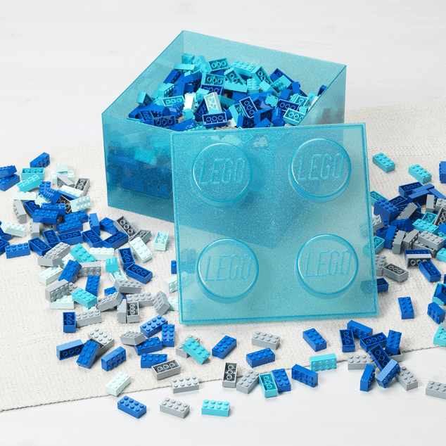 LEGO úložný box 4 s vekom - trblietavá modrá