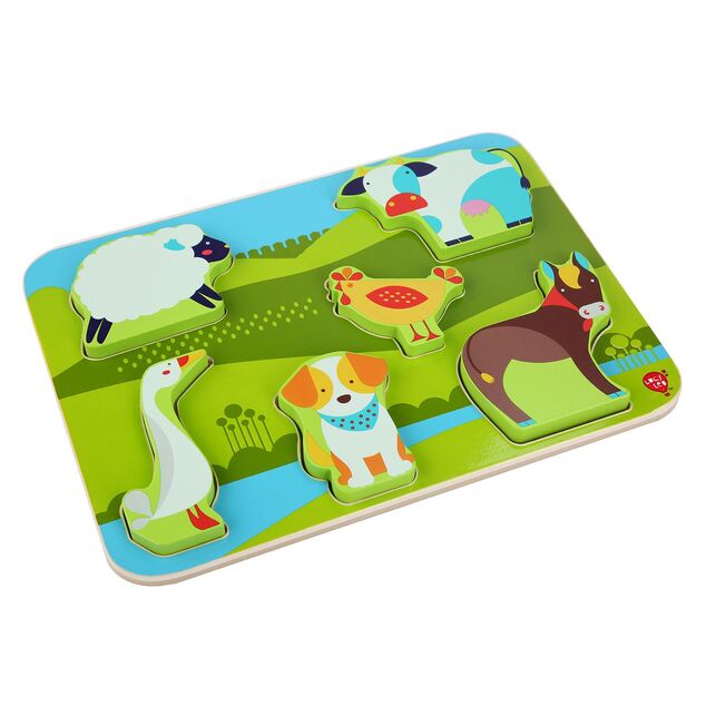 Lucy &amp; Leo 226 Zvieratká na farme - drevené vkladacie puzzle 7 dielov