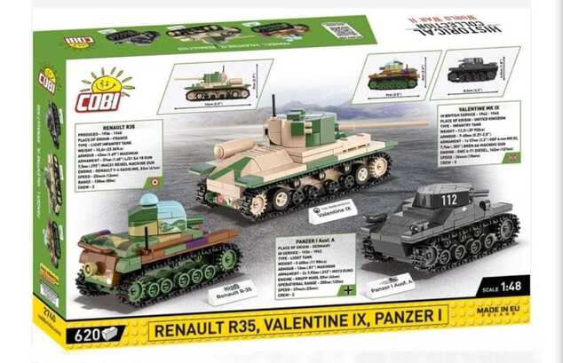 Cobi 3 tanky: Panzer I, Valentine IX, Renault R, 1:35, The Tank Museum, Les Blindes in Sau