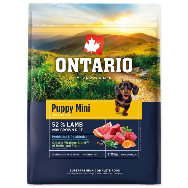 Krmivo Ontario Puppy Mini Lamb &amp; Brown Rice 2,25kg