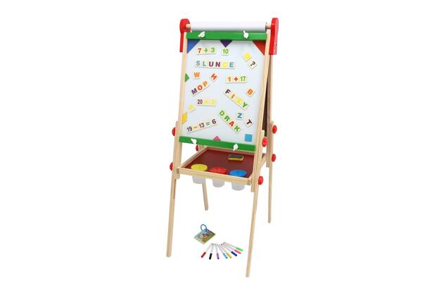 Lavagna magnetica bifacciale legno nero/bianco 35x43cm con rotolo di carta con accessori