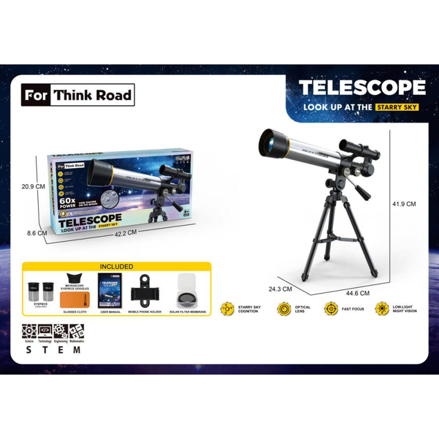 Telescopio astronomico con treppiede e supporto per telefono - ingrandimento 60x