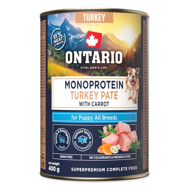 Konzerva Ontario Puppy monoprotein morčacie paté s mrkvou 400g