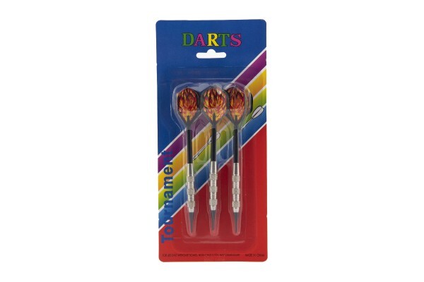 Hádzacie šípky 3ks kov/plast 15cm s plameňom plastový hrot