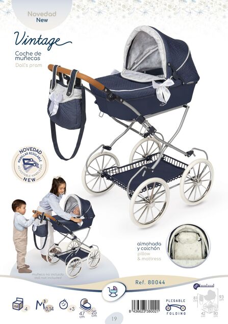 DeCuevas 80044 Faltbarer Puppenwagen mit Tasche Vintage 2025 - 81 cm