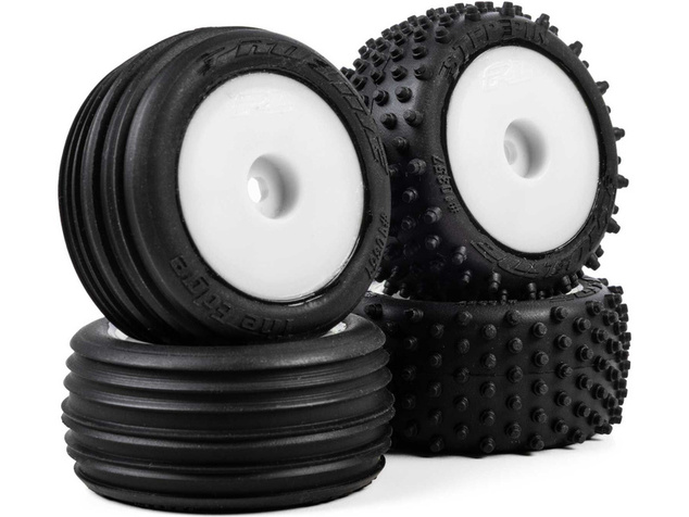 Pro-Line ruota con pneumatico Edge anteriore / Step Pin posteriore, disco bianco, Hex 7mm (4): Losi 