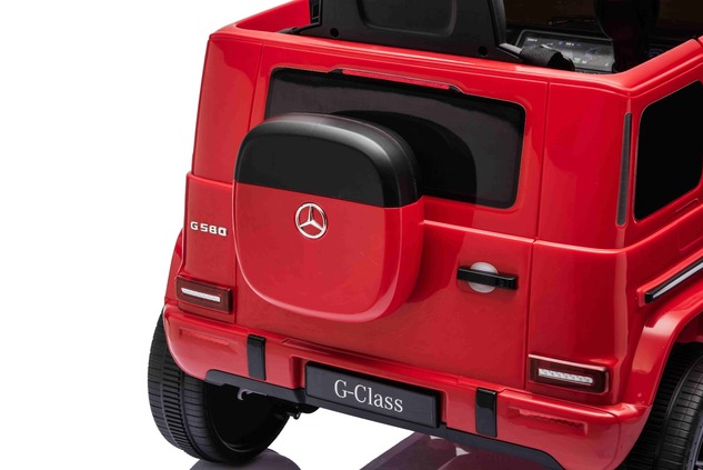 Auto elettrica Mercedes G580 12V, rosso, telecomando 2,4 GHz, Bluetooth, USB