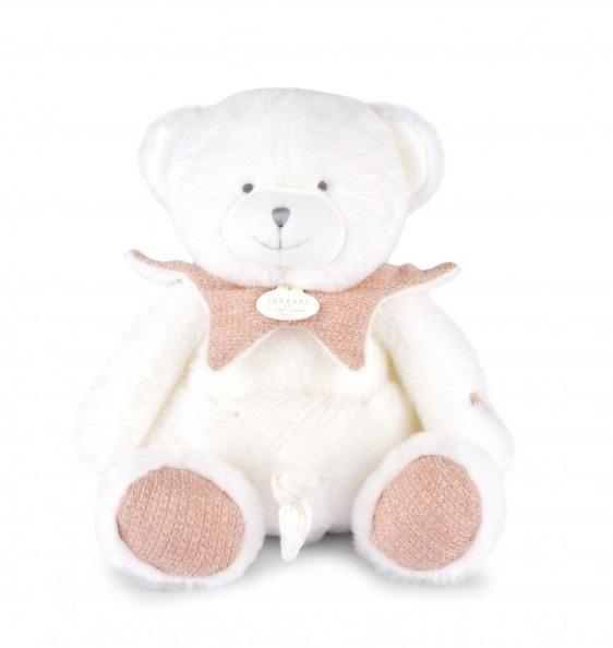 Doudou Darčeková sada Plyšový medvedík s dečkou 30 cm ružový