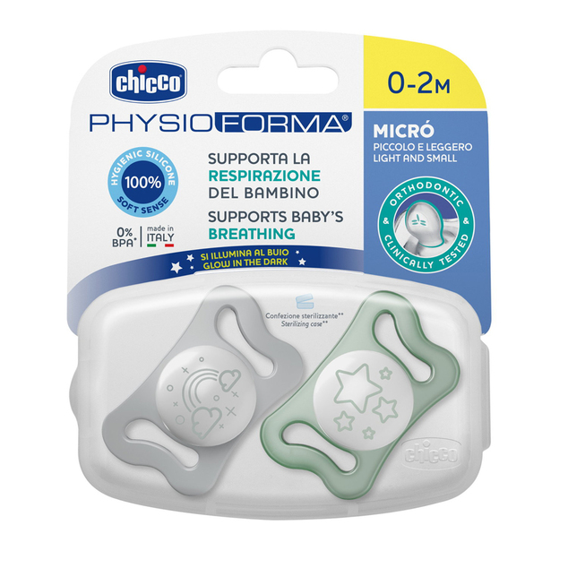 CHICCO Cucl Physio Micro silikonski 0-2m nočni 2 kosa