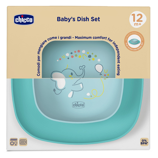 CHICCO Set za jelo - zdjela i tanjur plavi 12m+