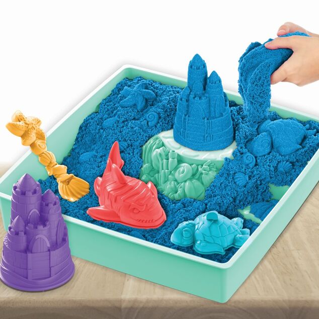 Kinetic sand krabica tekutého piesku s podložkou modrá