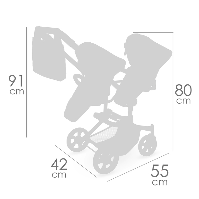 DeCuevas 90875 Cărucior pliabil pentru păpuși gemene cu geantă Sophie 2025 - 91 cm
