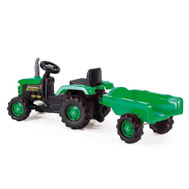 Dolu Detský traktor šliapací s vlečkou, zelený