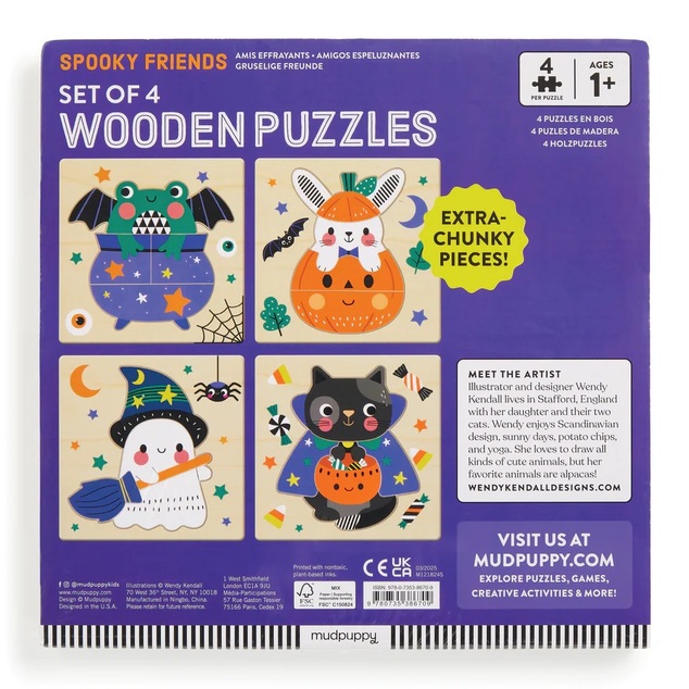 Mudpuppy Drevené halloweenskej puzzle sada 4 puzzle