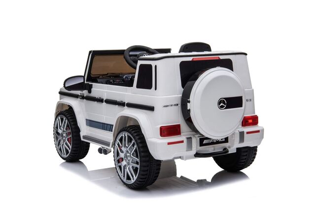 Elektrické autíčko Mercedes G, biele, Jednomiestne sedadlo, 12V batéria, 2,4 GHz DO, 2X MO