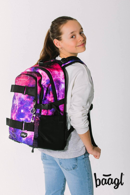 BAAGL SET 5 Skate Galaxy: Rucksack, Federmäppchen, Beutel, Gürteltasche, Laptop-Hülle