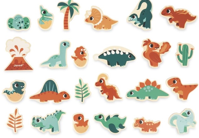 Janod Drevené magnetky pre deti Dinosaury Dino 24 ks