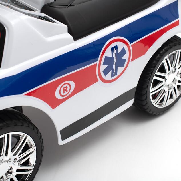 Detské odrážadlo so zvukom a vodiacou tyčou Baby Mix AMBULANCE biele